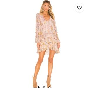 Tularosa Evelyn Dress in Light Rose Floral Print Bell Sleeve Lace Mini Small